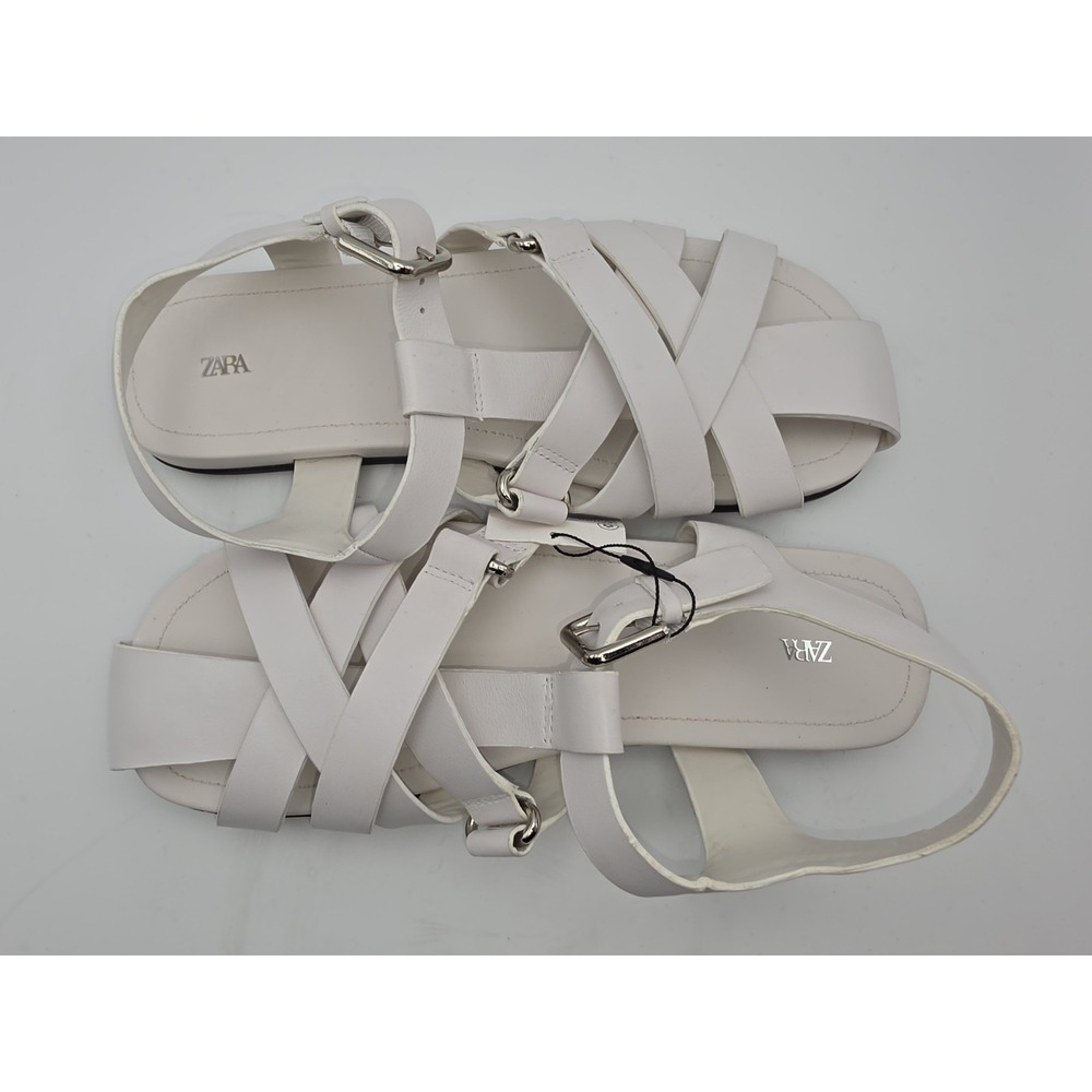 Zara White Leather Cage Fisherman Sandals Size 40 US 9 New with Tags - Picture 6 of 10
